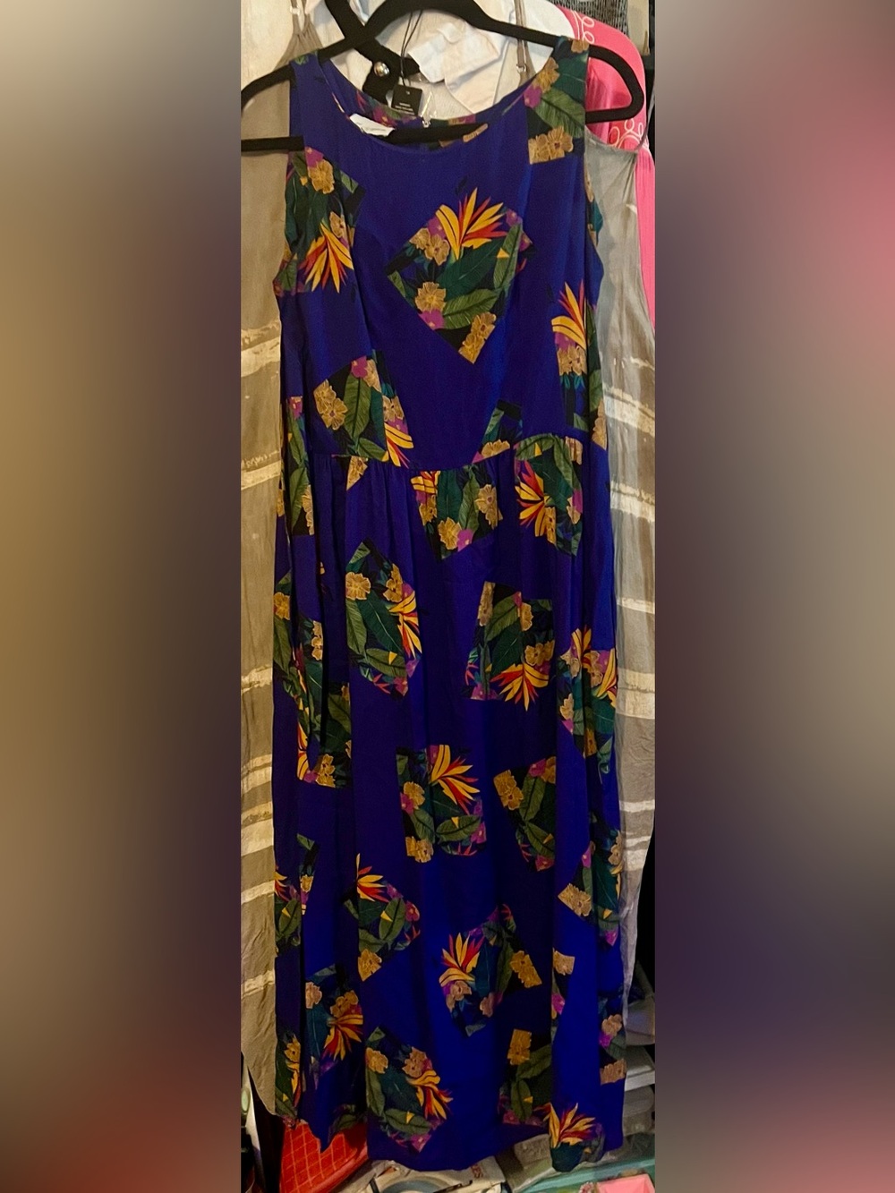 K.C. Spencer Tropical Vintage Print Blue Dress - Picture 2 of 6